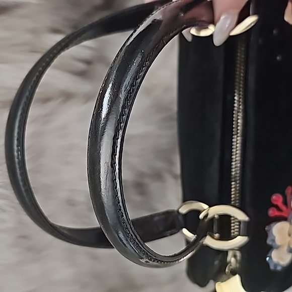 Moschino Mini Black and Floral Design Velvet Handbag - Picture 4 of 17